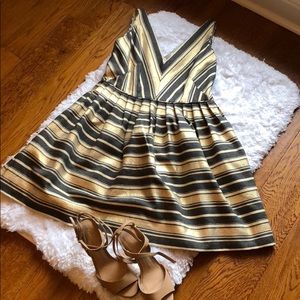 J. Crew Shimmery Gold and Denim Fit & Flare